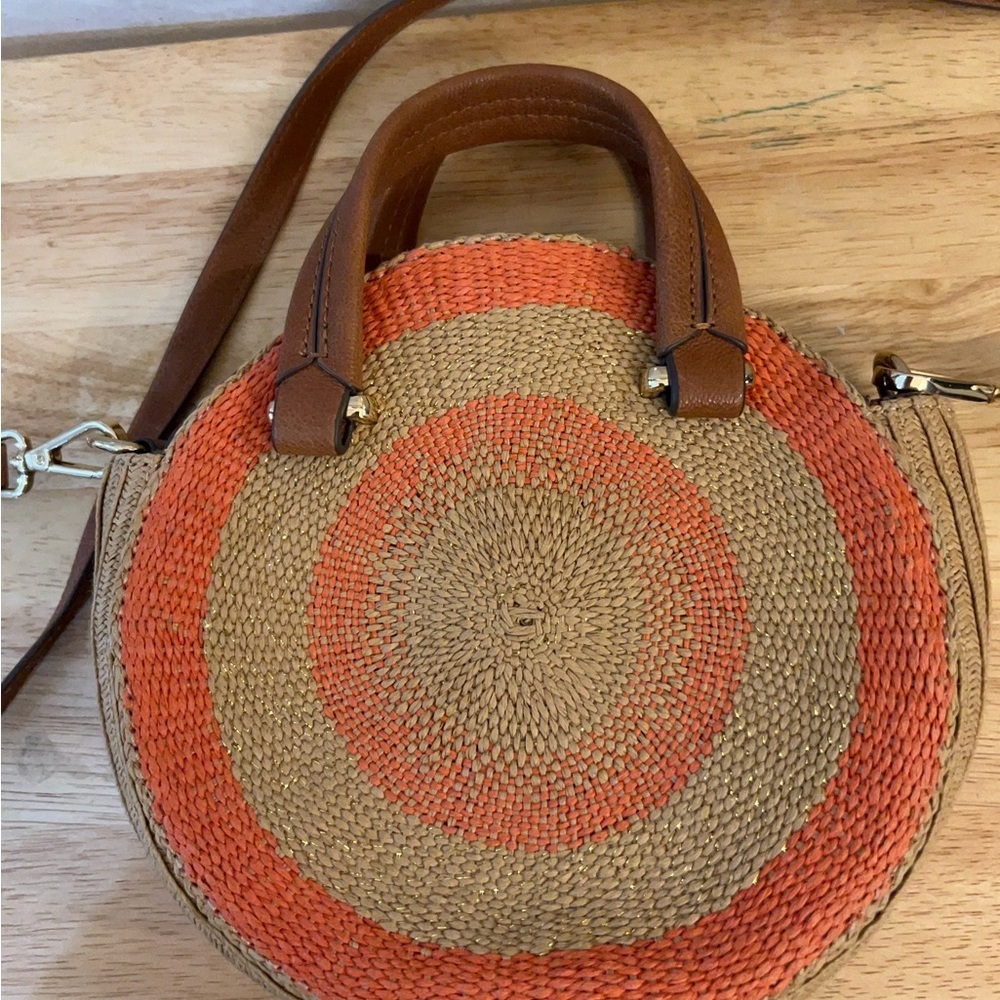 Vince Camuto Paper/woven crossbody Orange/ Tan Genuine Leather Handles - Picture 10 of 11